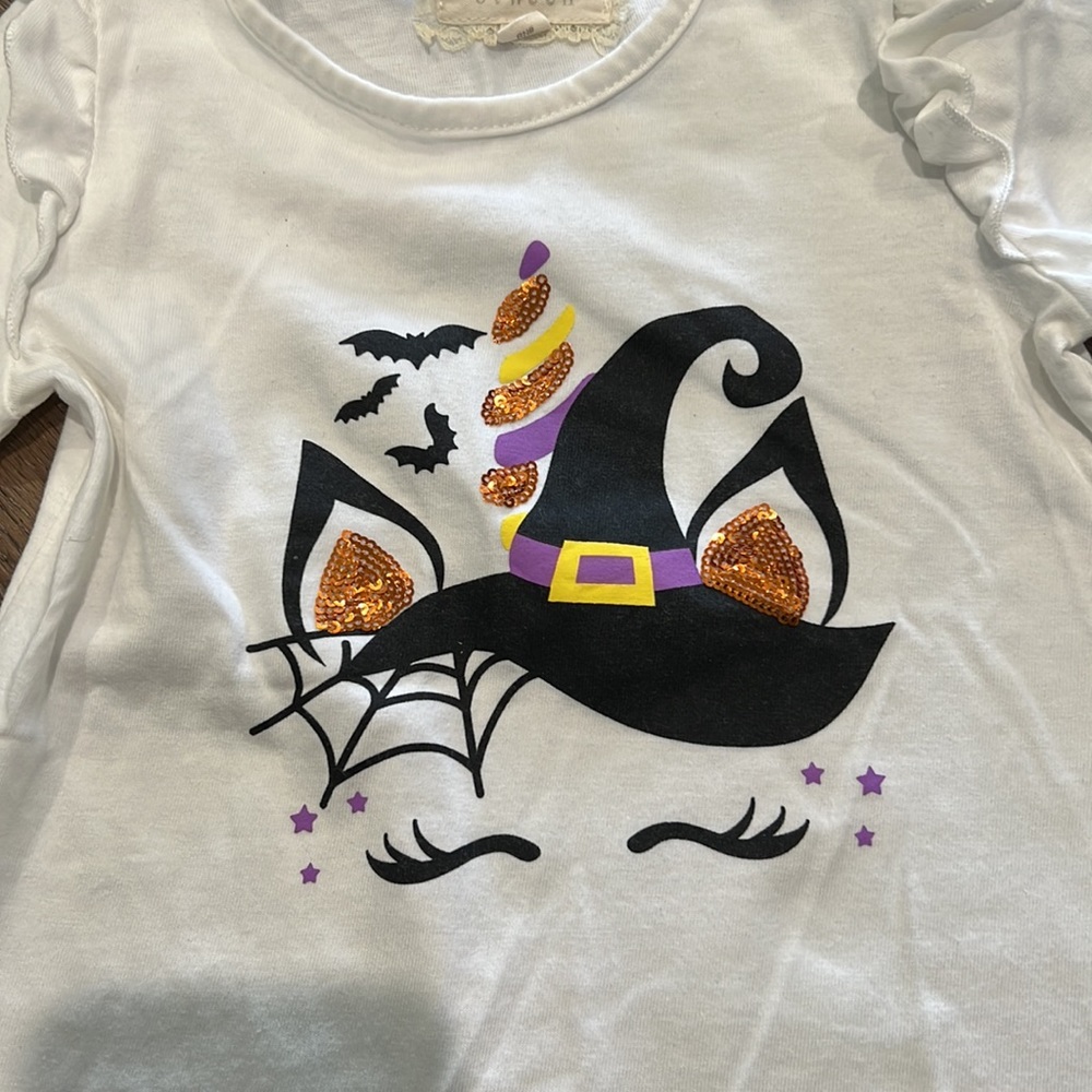 Halloween Unicorn long sleeve tee with matching headband-EUC